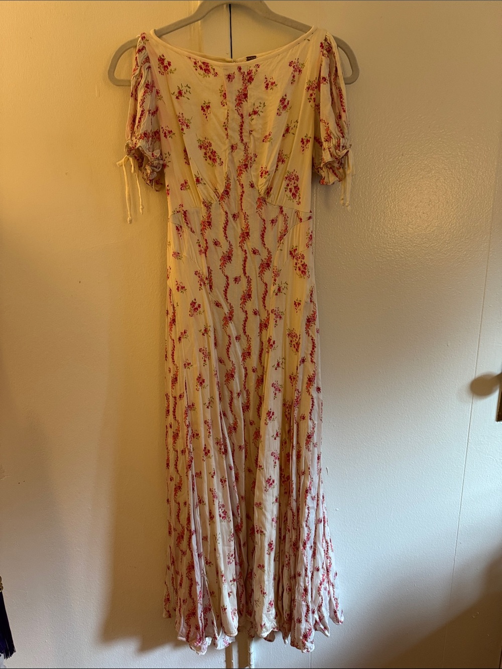 Free People Cream Maxi Dress with Pink Floral Print